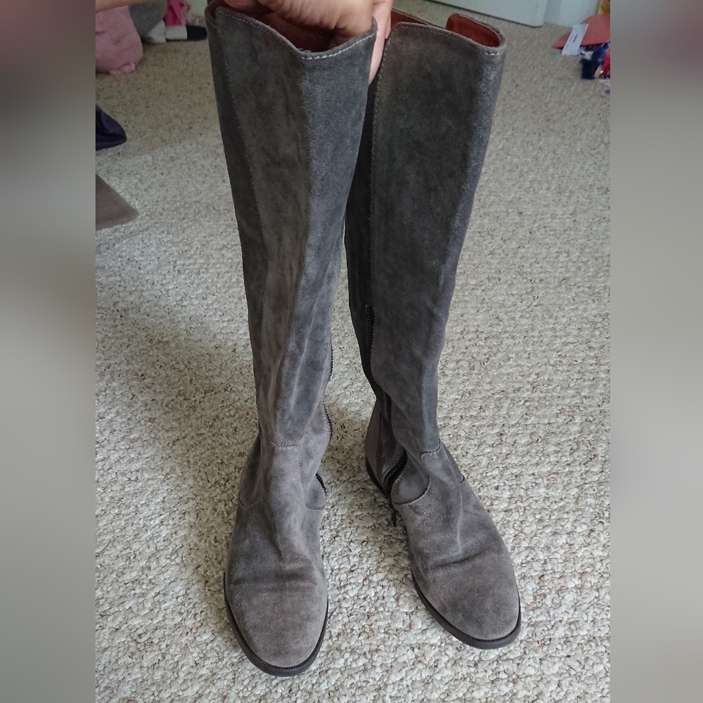J. Crew Made In Italy Grey Suede Tall Riding Boots size 7.5 - Picture 13 of 16